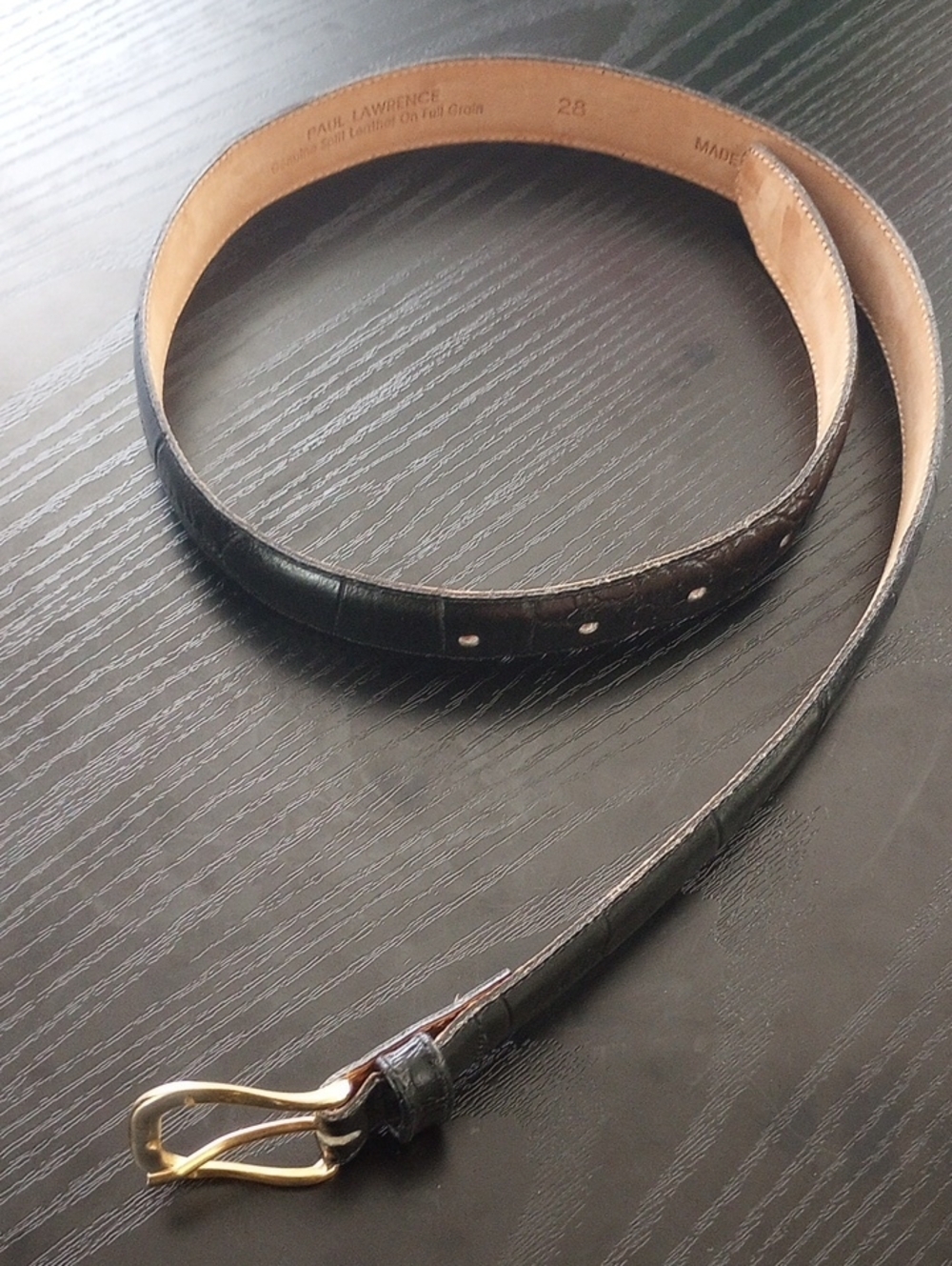 Black Genuine Leather Belt with Golden Buckle Croc-embossed Italy Made